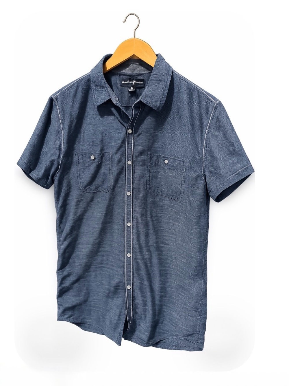 Beverly Hills Polo Club Mens Blue Faux Denim Chambray Button Down Shirt Size M